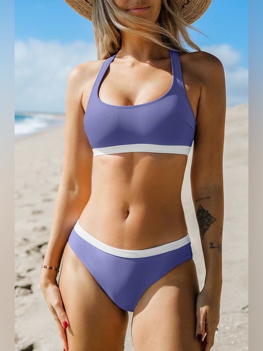Cupshe Roaming River Sporty Blue Colorblock Bikini Set M Top S Bottom NWT